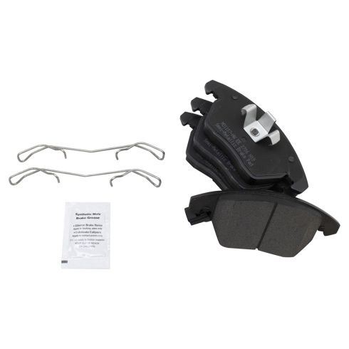 VW GTI Audi A3 A3 Quattro Front Semi-Metallic Premium G-Coated Brake Pad & Rotor Kit with Calipers & Hoses TRQ BKA29296