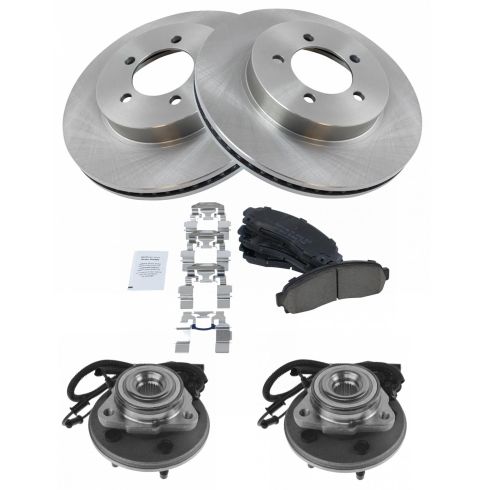 Ford Explorer Mercury Mountaineer Front Ceramic Brake Pad & Rotor Kit with Wheel Bearings TRQ BKA52048