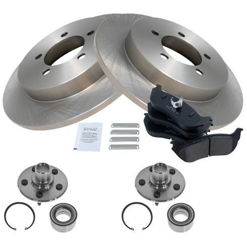 2002-05 Ford Explorer Mercury Mountaineer Rear Ceramic Brake Pad & Rotor Kit with Wheel Bearings TRQ BKA65348