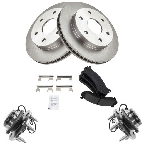 Chevrolet GMC Cadillac Front Ceramic Brake Pad & Rotor Kit with Wheel Bearings TRQ BKA17005
