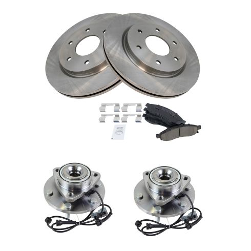 Nissan Armada Titan Infiniti QX56 Front Ceramic Brake Pad & Rotor Kit with Wheel Bearings TRQ BKA14270