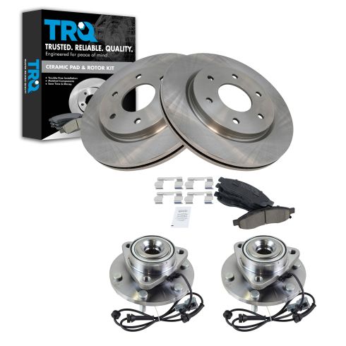 Nissan Armada Titan Infiniti QX56 Front Ceramic Brake Pad & Rotor Kit with Wheel Bearings TRQ BKA14270