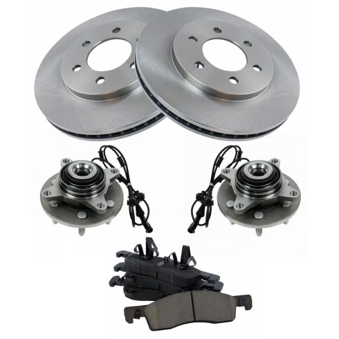 2003-06 Ford Expedition Lincoln Navigator Front Ceramic Brake Pad & Rotor Kit with Wheel Bearings TRQ BKA52226