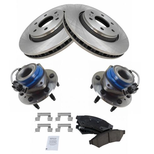 Chevrolet Buick Pontiac Saturn Front Ceramic Brake Pad & Rotor Kit with Wheel Bearings TRQ BKA52234