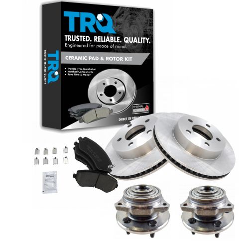 2002-05 Jeep Liberty Front without ABS Brakes Ceramic Brake Pad & Rotor Kit with Wheel Bearings TRQ BKA52236