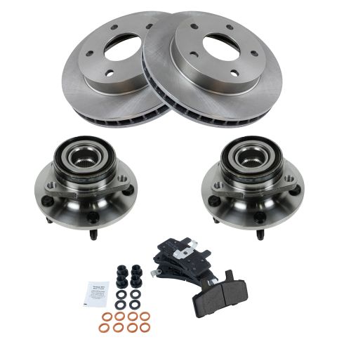 Dodge Ram 1500 Front Semi-Metallic Brake Pad & Rotor Kit with Wheel Bearings TRQ BKA14476