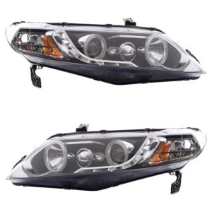 2006-11 Honda Civic Sedan Driver & Passenger Side 2 Piece Headlight Set TRQ Performance HLA71018