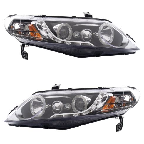 2006-11 Honda Civic Sedan Driver & Passenger Side 2 Piece Headlight Set TRQ Performance HLA71018