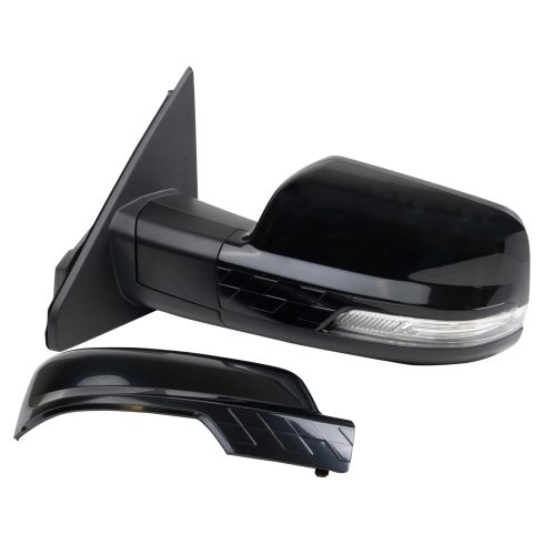 2019-22 Ram 1500 Truck Driver Side Power Heated Checkered Flag Style Mirror with Matching Passenger Side Mirror Cap Power, Power Folding, with Memory, without Blind Spot Indicator, with Smooth Black C