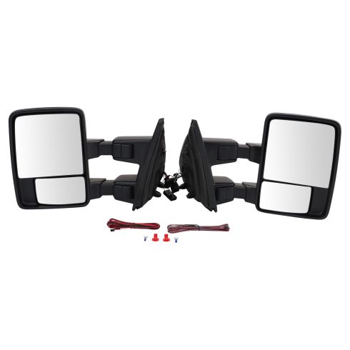 2004-08 Ford F150 Truck Driver & Passenger Side 4 Piece with Heated Spotter Glass Smoked Lens Turn Signal Power-Folding Manual-Telescoping Towing Mirror Set with Paint to Match Mirror Caps with Textur