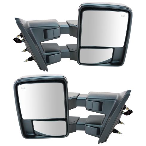 2004-08 Ford F150 Truck Driver & Passenger Side 4 Piece with Heated Spotter Glass Smoked Lens Turn Signal Power-Folding Manual-Telescoping Towing Mirror Set with Paint to Match Mirror Caps with Textur