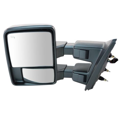 2004-08 Ford F150 Truck Driver & Passenger Side 4 Piece with Heated Spotter Glass Smoked Lens Turn Signal Power-Folding Manual-Telescoping Towing Mirror Set with Paint to Match Mirror Caps with Textur