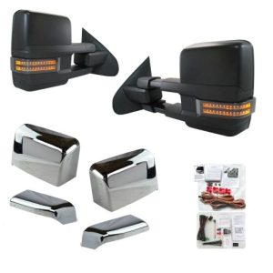 Chevrolet GMC Driver & Passenger Side 5 Piece Mirror Set with Chrome Mirror Caps with Textured Black Mirror Caps Trail Ridge TR10143
