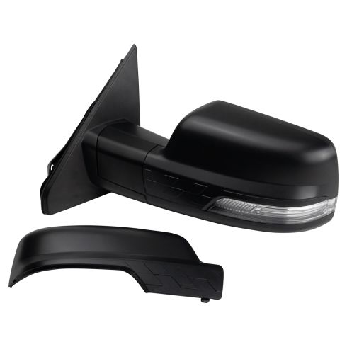 2019-22 Ram 1500 Truck Driver & Passenger Side 2 Piece Power Heated Memory Checkered Flag Style Textured Black Mirror Set with Matching Mirror Caps with Driver Side Temperature Sensor Power Folding, w