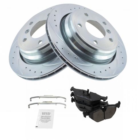 BMW 525i 528i 530i 540i Rear Semi-Metallic Premium G-Coated Brake Pad & Rotor Kit TRQ Performance BKA12365