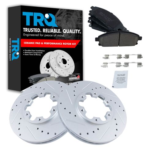 Nissan Pathfinder Infiniti QX4 Front Ceramic Premium G-Coated Brake Pad & Rotor Kit TRQ Performance BKA12711