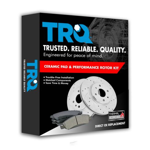 2006 Dodge Grand Caravan Front with Rear Drum Brakes Semi-Metallic Premium G-Coated Brake Pad & Rotor Kit TRQ Performance BKA18806