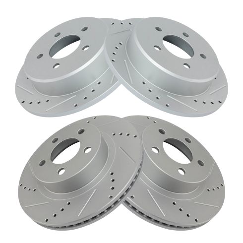 2001-02 Ford Explorer Sport 4 Wheel Drive Front & Rear 4 Piece Premium G-Coated Performance Brake Rotor Set with Pad Wear Sensor TRQ Performance BRA22164