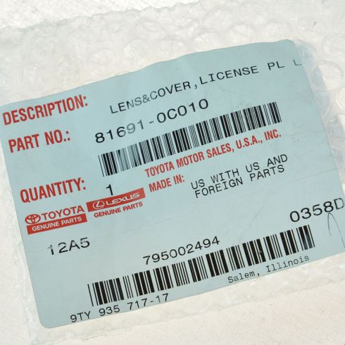 Toyota Tacoma Tundra Driver Side License Plate Light Lens Toyota OEM 81691-0C010